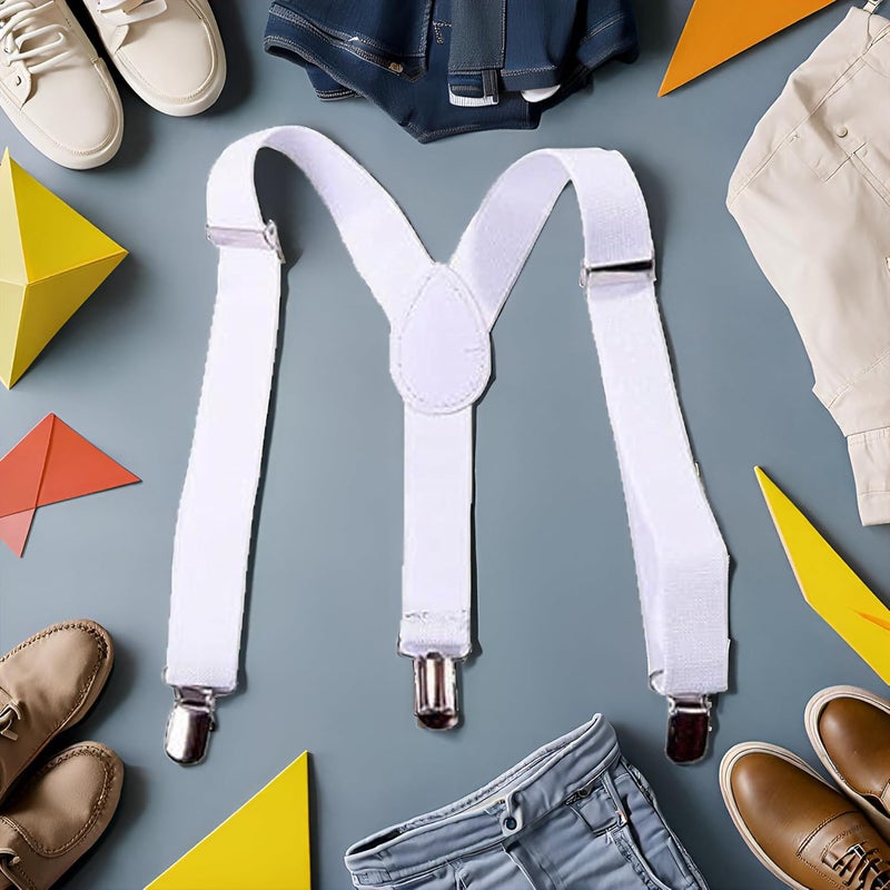 Galyacht White Child Kids Girls Boys Suspenders Braces,Adjustable Clip on Y-Back Elastic Suspenders with Metal Clips for Boys Girls, for Kids Adjustable - Elastic Y Shape Suspender - Image 2